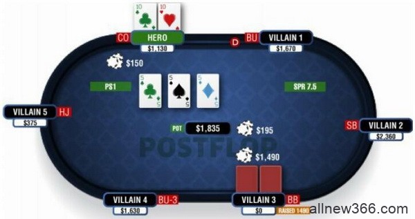 德州扑克由三条公共牌和口袋对子组成的葫芦