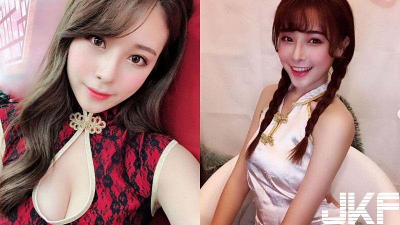 超甜美大眼「旗袍妹」可熙，穿著緊身旗袍還是檔不住那「迷人深溝」…