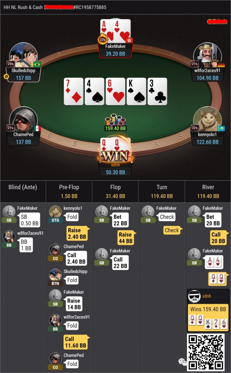 【EV扑克】牌局分析：NL10练习场——QQ 3bet pot