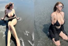 海灘上的霸主！超巨奶妹《Katherine劉萱》台南海邊曬豪乳身材-蜗牛扑克官方-GG扑克