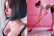 好兇猛的「巨乳清潔工」！彎腰刷地美胸爆出，正面竟還神似橋本環奈！-蜗牛扑克官方-GG扑克